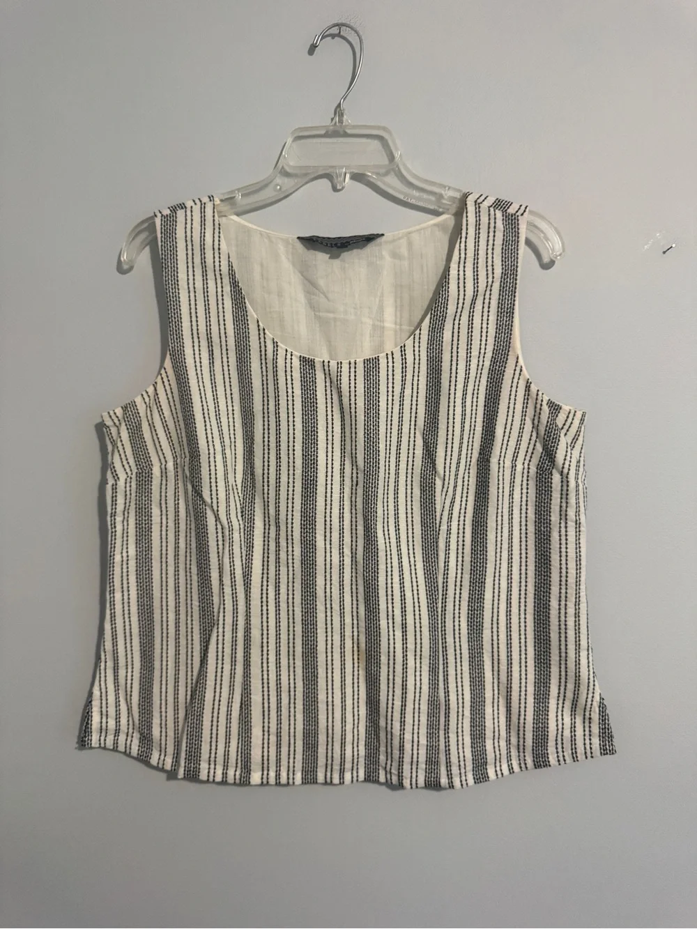 Fables by Fabindia Striped Scoop Neck Sleeveless Top- White & Black - XL